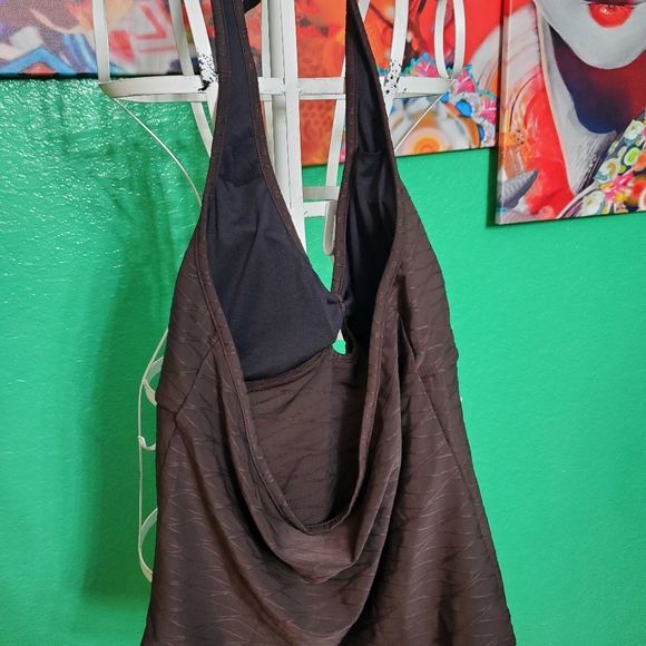 Liquid Assets Brown Key Hole Halter Sz 12 - Picture 3 of 6